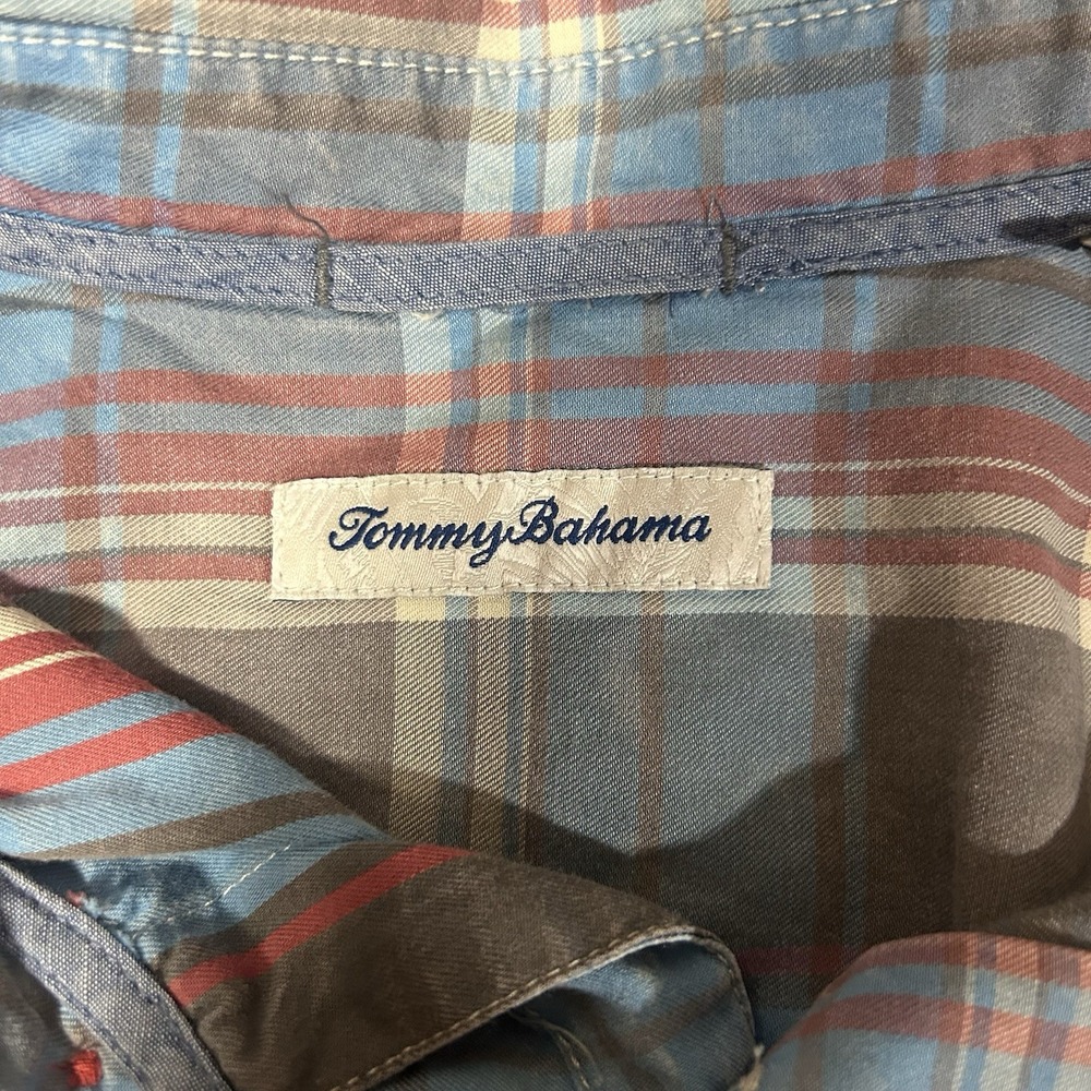 Tommy Bahama Shirt Mens XL Blue Gray Red Plaid Long Sleeve Button Up Casual Work - Picture 6 of 8